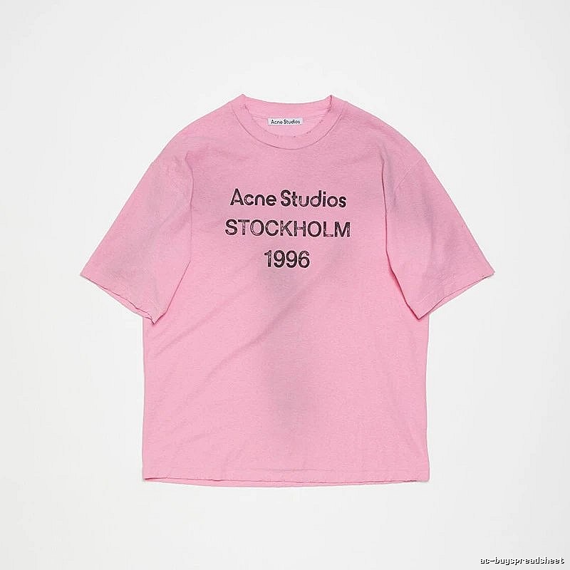 Acne Studios 2090-80 Pink Red Style Ac908026 Stockholm Logo T-Shirt Weekend Wear