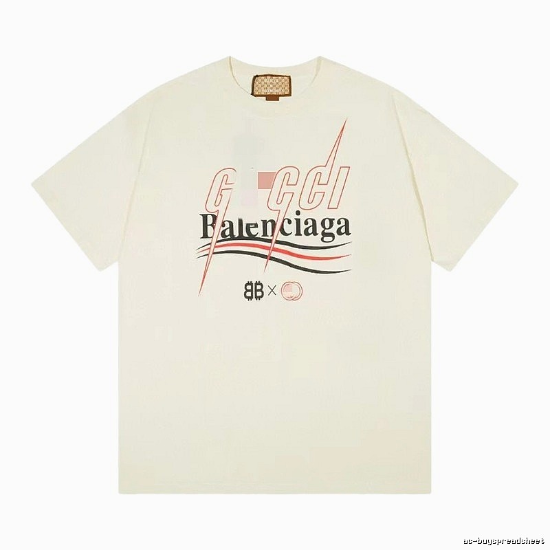 Balenciaga Co-branded Printed Streetwear Off-white Short-sleeve T-shirt