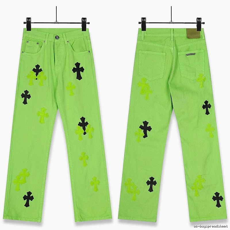 Chrome Hearts Cross Fluorescent Green Jeans