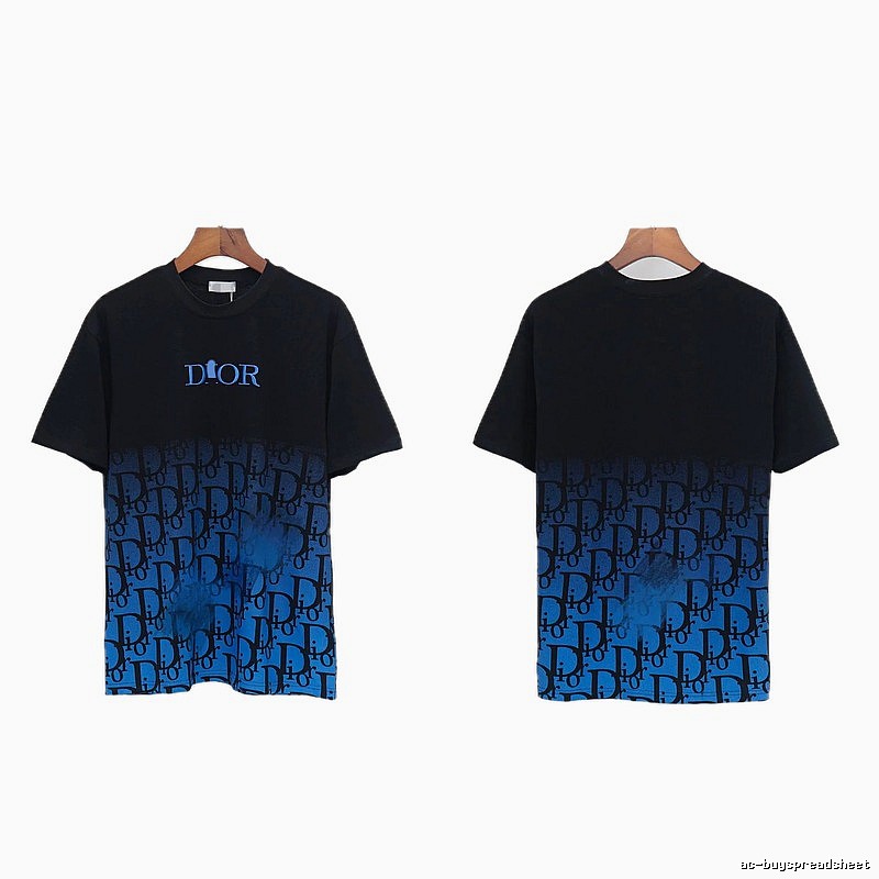 Dior Classic Monogram Trendy Style Black-Blue Gradient T-Shirt