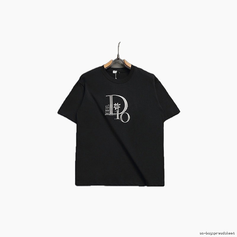 Dior Co-branded Embroidered Light Luxury Style Black Short-sleeve T-shirt