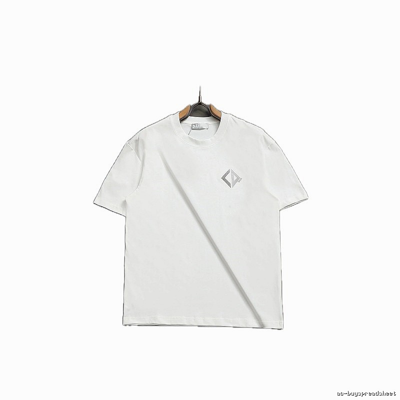 Dior Diamond Check Embroidered Minimalist Style White Short-Sleeve T-Shirt
