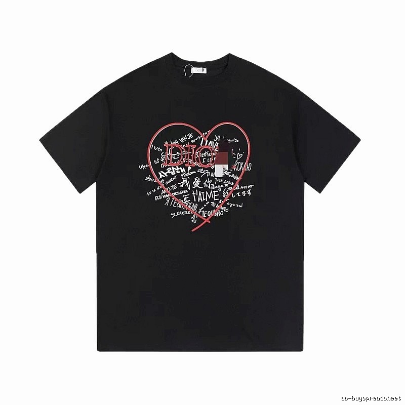 Dior Heart Graffiti Trendy Style Black T-Shirt