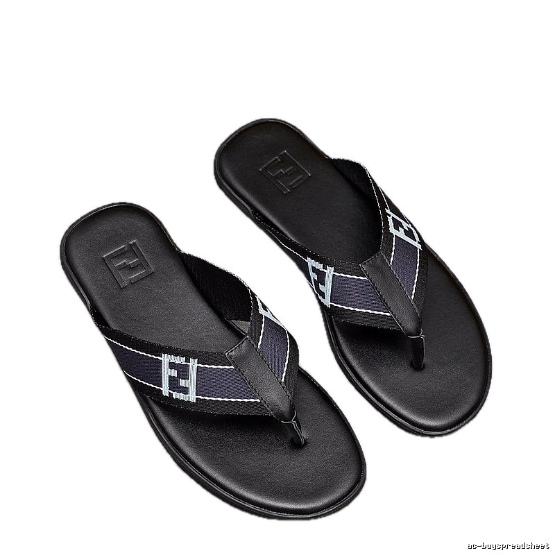 Fendi FF Monogram Light Luxury Style Black and Blue Flip-Flops