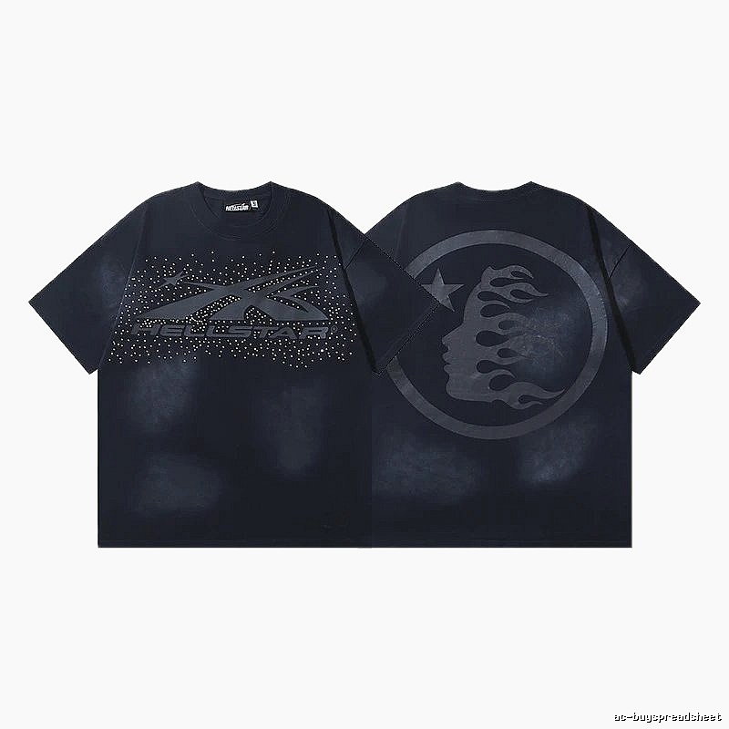 Hellstar Rhinestone Embellished Street Style Black Short Sleeve T-shirt
