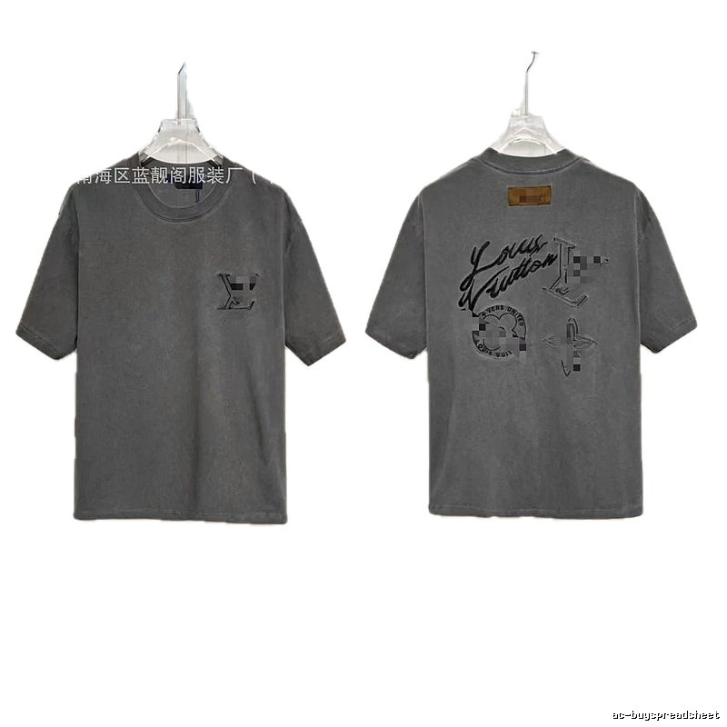 Louis Vuitton Embroidered Streetwear Dark Grey Short-sleeve T-shirt