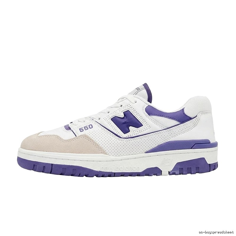 New Balance 550 retro style white and purple shoes