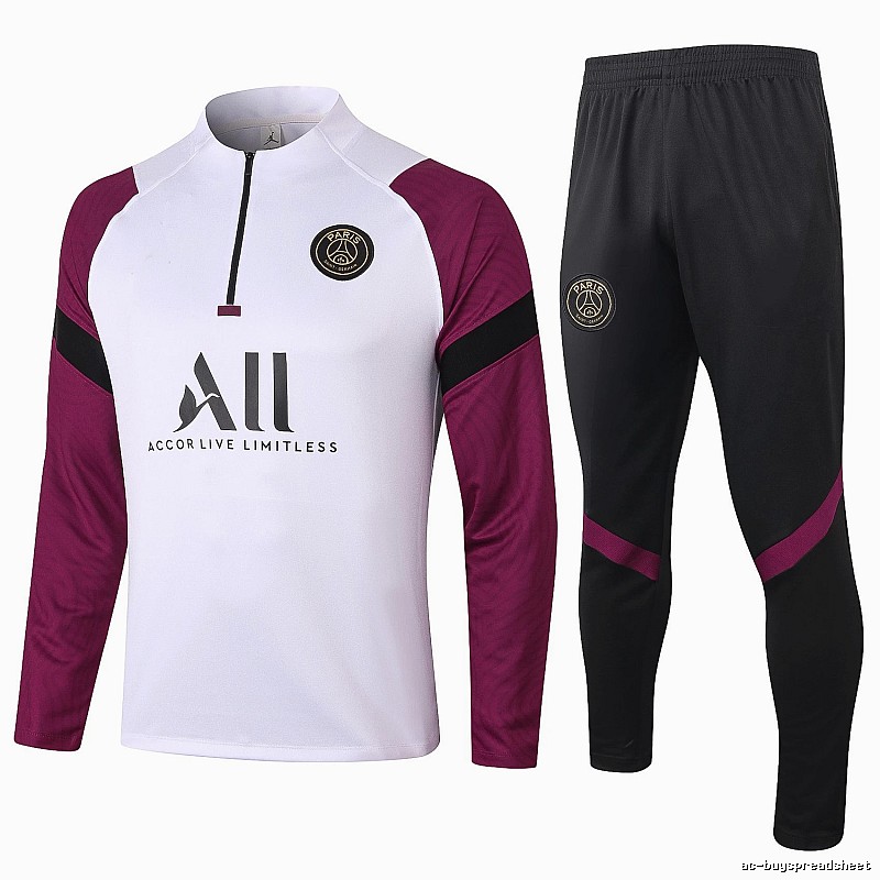 Paris Saint-Germain 2020-21 Purple-Sleeve Detail White Training Tracksuit Set City Outfit