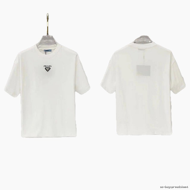 Prada Triangular Logo Minimalist Style White Short-sleeve T-shirt