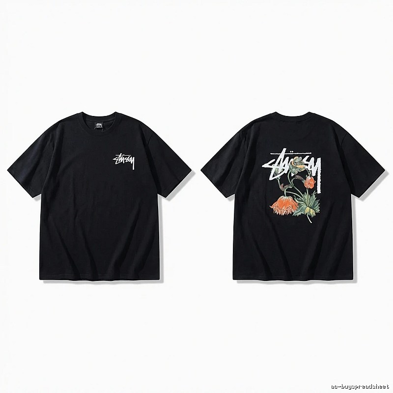 Stussy floral-style black T-shirt